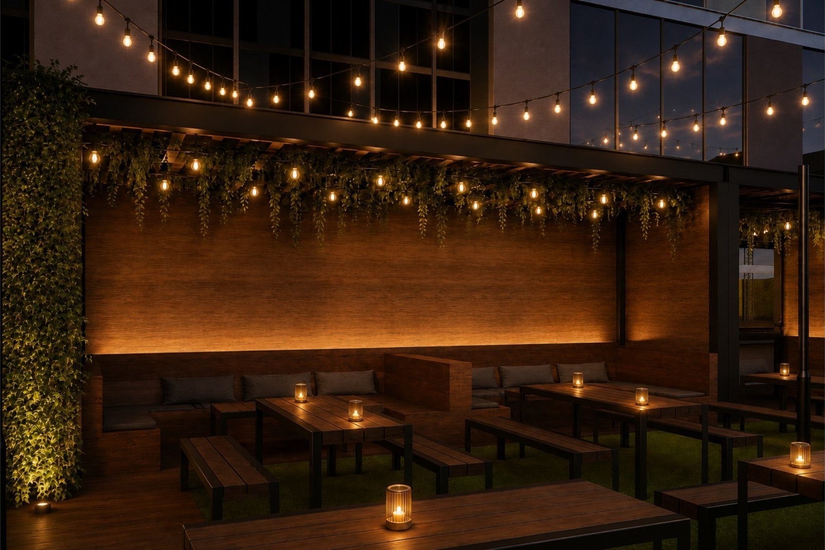 Booths — concept render of The Yard Social