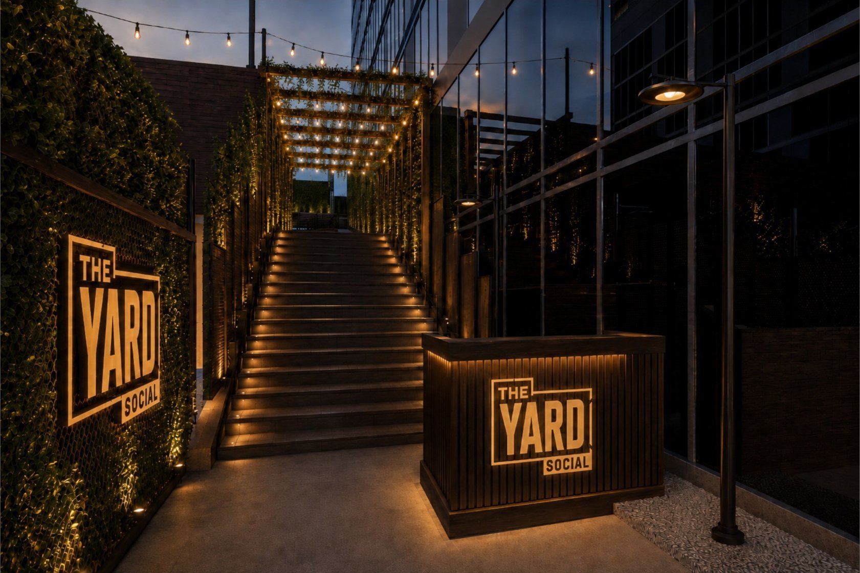 Entrance walkway into The Yard Social