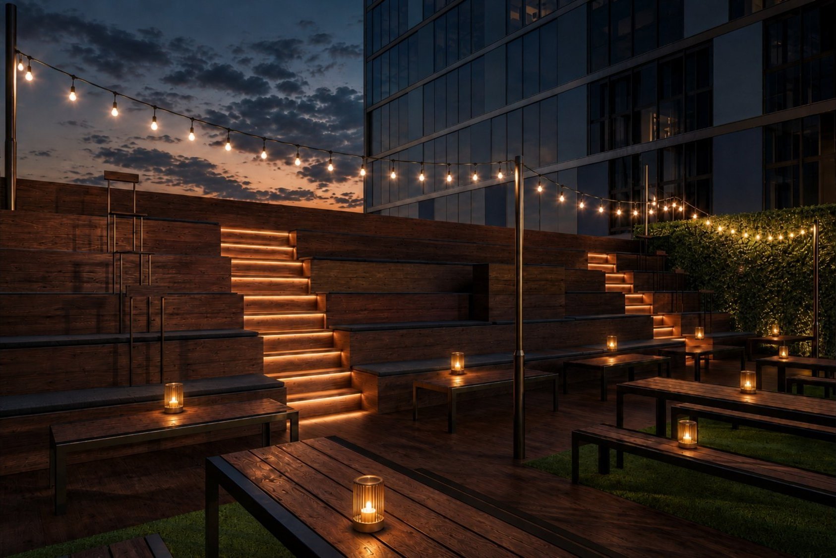 Bleachers — concept render of The Yard Social
